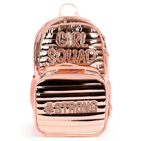 Quilted Metallic Insulated Backpack & Lunch Bag - Rose Gold - Picture 1 of 4